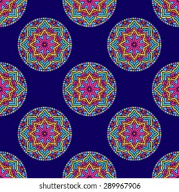 Seamless Pattern With Circle Ethnic Ornament. Abstract Background For Design