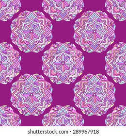 Seamless Pattern With Circle Ethnic Ornament. Abstract Background For Design