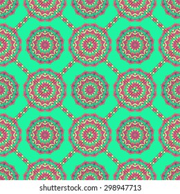 Seamless Pattern With Circle Ethnic Ornament. Abstract Background For Design