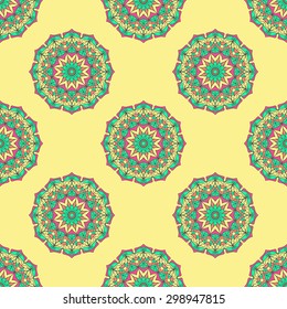 Seamless Pattern With Circle Ethnic Ornament. Abstract Background For Design