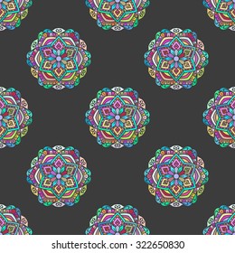 Seamless Pattern With Circle Ethnic Ornament. Abstract Background For Design