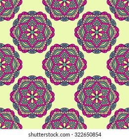 Seamless Pattern With Circle Ethnic Ornament. Abstract Background For Design