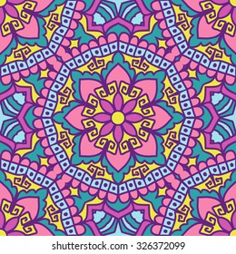 Seamless Pattern With Circle Ethnic Ornament. Abstract Background For Design