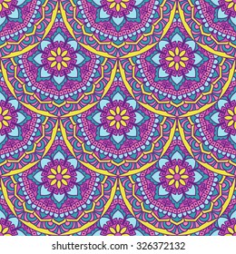 Seamless Pattern With Circle Ethnic Ornament. Abstract Background For Design