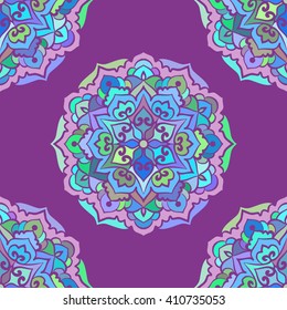 Seamless Pattern With Circle Ethnic Ornament. Abstract Background For Design