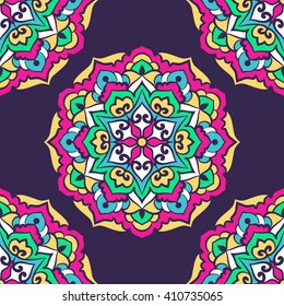 Seamless Pattern With Circle Ethnic Ornament. Abstract Background For Design