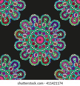 Seamless Pattern With Circle Ethnic Ornament. Abstract Background For Design