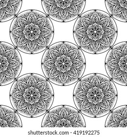 Seamless Pattern With Circle Ethnic Ornament. Abstract Background For Design