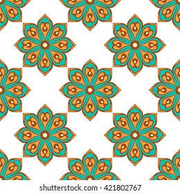 Seamless Pattern With Circle Ethnic Ornament. Abstract Background For Design