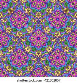 Seamless Pattern With Circle Ethnic Ornament. Abstract Background For Design