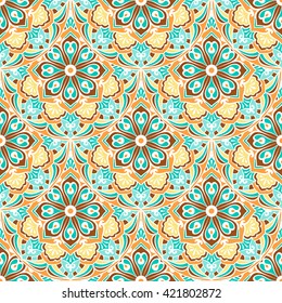 Seamless Pattern With Circle Ethnic Ornament. Abstract Background For Design