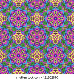 Seamless Pattern With Circle Ethnic Ornament. Abstract Background For Design