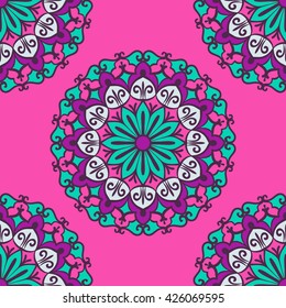 Seamless Pattern With Circle Ethnic Ornament. Abstract Background For Design