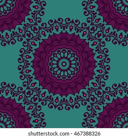 Seamless Pattern circle Ethnic Ornament. Abstract drawn doodle mandala Background