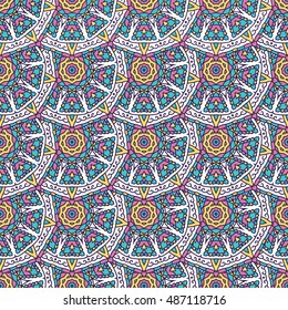 Seamless Pattern With Circle Ethnic Ornament. Abstract Background For Design
