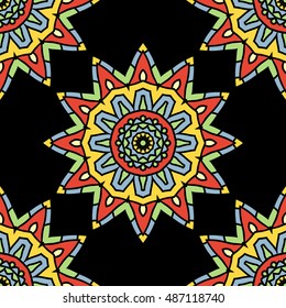 Seamless Pattern With Circle Ethnic Ornament. Abstract Background For Design