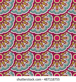 Seamless Pattern With Circle Ethnic Ornament. Abstract Background For Design