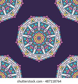 Seamless Pattern With Circle Ethnic Ornament. Abstract Background For Design