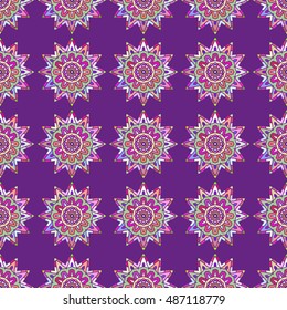 Seamless Pattern With Circle Ethnic Ornament. Abstract Background For Design
