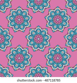 Seamless Pattern With Circle Ethnic Ornament. Abstract Background For Design