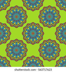 Seamless Pattern With Circle Ethnic Ornament. Abstract Background For Design