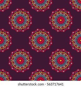 Seamless Pattern With Circle Ethnic Ornament. Abstract Background For Design