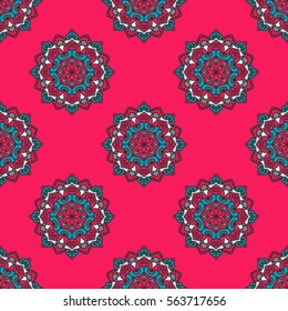 Seamless Pattern With Circle Ethnic Ornament. Abstract Background For Design