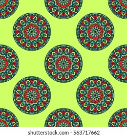 Seamless Pattern With Circle Ethnic Ornament. Abstract Background For Design