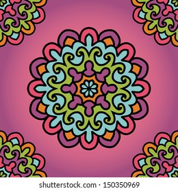 Seamless Pattern With Circle Floral Ornament