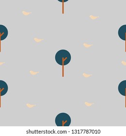 Seamless pattern of circle geometric tree and bird design gray tone for background, card, paper print, and fabric business. Vector design.