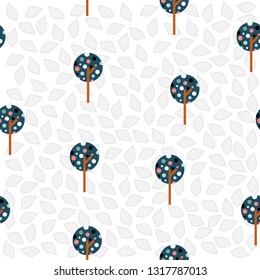 Seamless pattern of circle geometric tree and bird design gray tone for background, card, paper print, and fabric business. Vector design.