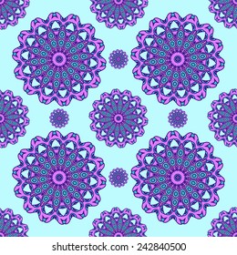 Seamless pattern with circle lace ornamental elements. Vector background.