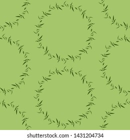Seamless pattern with circle and leaves on light green background. Vector illustration. 