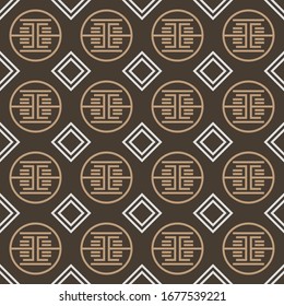 Seamless pattern of circle line with abstract ornament line in 2 color combination of brown and white for background