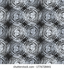 Patrón sin brillo con círculo en colores monocromos. Fondo oscuro. Se puede usar para papel de pared, texturas superficiales, impresiones de tela, papel envolvente, textil. Ilustración vectorial.
