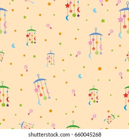 Seamless Pattern with circle, moon and stars. Cosmic background.