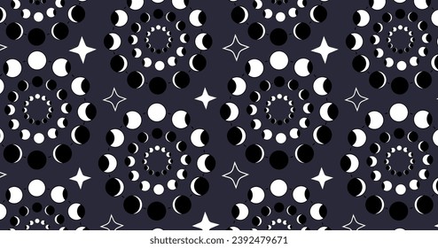 seamless pattern, circle of the moon.phases of the moon on a blue background. Great for fabrics, paper