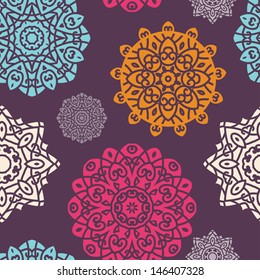 Seamless Pattern With Ã?Â�Ã?Â¡oloured Circle Ornament On Black Background, Mandala - Vector Circle Ornament, Design Element