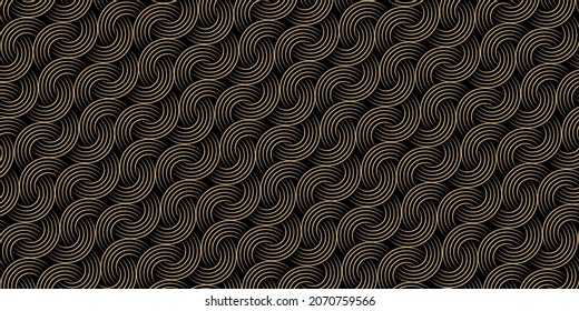 Seamless pattern circle overlapping dark background luxury with gold lines modern stylish for decoration
