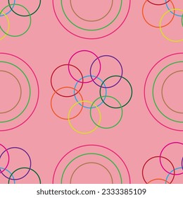 Seamless pattern with circle shape, multi-colored on pink background. Vector illustration.