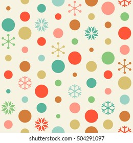 Seamless Pattern Circle And Snowflakes For Christmas Wrapping Paper Gift, Backdrop, Greeting Card Or Background