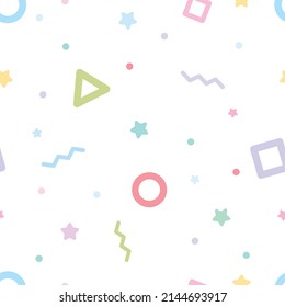 Seamless Pattern with circle, square, triangle, star, dot and zigzag on white background