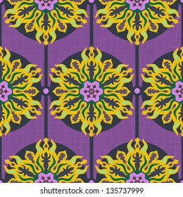 Seamless pattern with circle yellow ornament on lavender background
