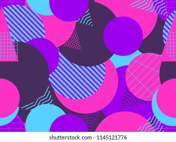 Seamless pattern with circles 1980s style. Retrowave. Vector illustration