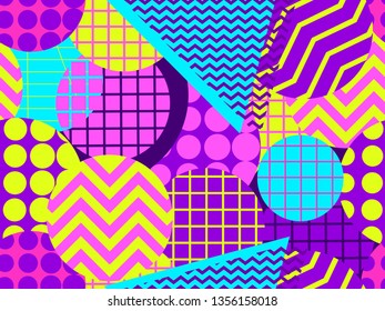 Seamless pattern with circles 1980s style. Retrowave. Geometric elements memphis. Vector illustration