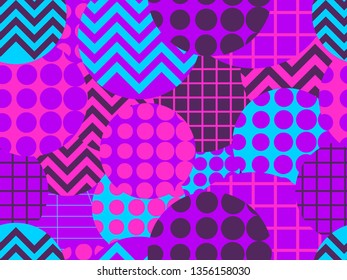 Seamless pattern with circles 1980s style. Retrowave. Geometric elements memphis. Vector illustration