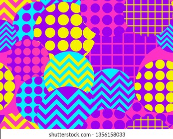 Seamless pattern with circles 1980s style. Retrowave. Geometric elements memphis. Vector illustration