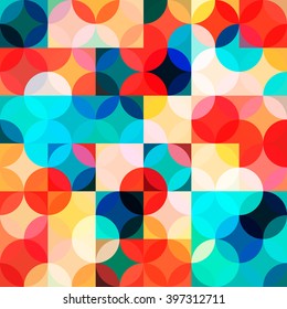Patrón transparente con círculos. Fondo abstracto en colores vivos. Ilustración vectorial. Una buena elección para la pantalla de fondo, sitio web, volantes, folletos y presentaciones en un estilo moderno