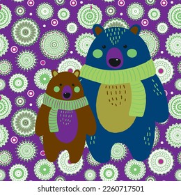 Seamless pattern with circles and bears. Vector file for designs.