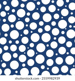 seamless pattern with circles, blue background, flora white